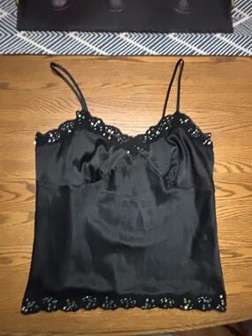 George Black Satin Lace-Trim Cami